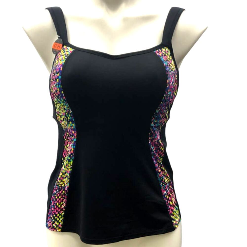 Panache Sport Tankini Swim Top Black 34D Multicolor Confetti Underwire NWT